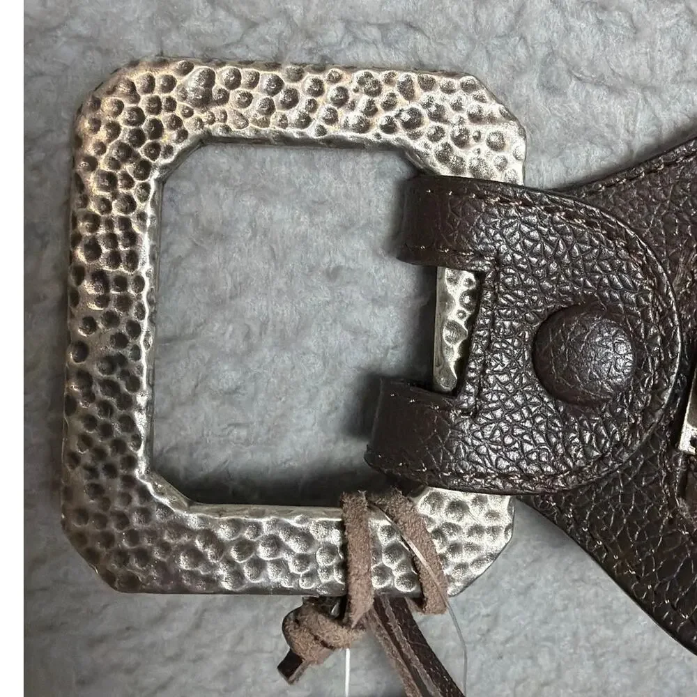 Chico's NWT Artisan Hammered Mixed Metal Stretch Belt Brown Leather Size 3 M